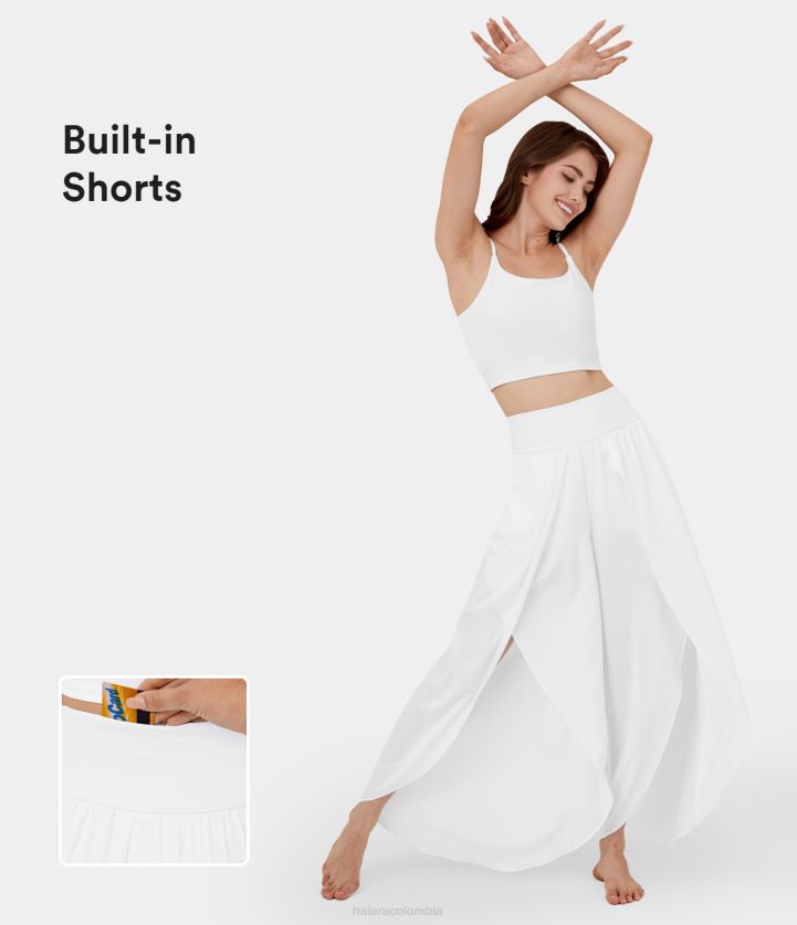 ropa activa blanco BBV2NZ129 mujer Halara pantalones casuales de secado rápido 2 en 1 con pierna ancha y abertura fluida palazzo con bolsillo en la cintura alta y cintura alta