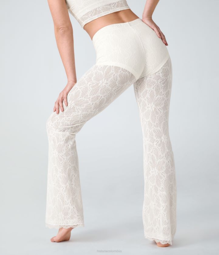 ropa activa blanco BBV2NZ388 mujer Halara pantalones acampanados casuales de encaje 2 en 1 de talle medio