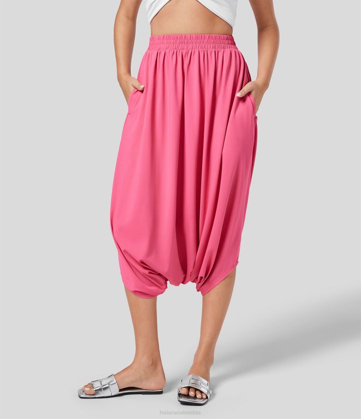 ropa activa camelia rosa BBV2NZ477 mujer Halara pantalones capri resort de cintura alta con bolsillo lateral plicado y entrepierna caída