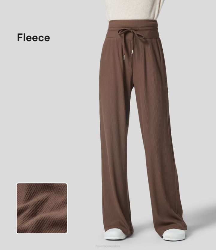 ropa activa camino rocoso BBV2NZ457 mujer Halara pantalones de estar por casa de lana de pierna recta con bolsillo lateral con cordón y talle alto de punto acanalado