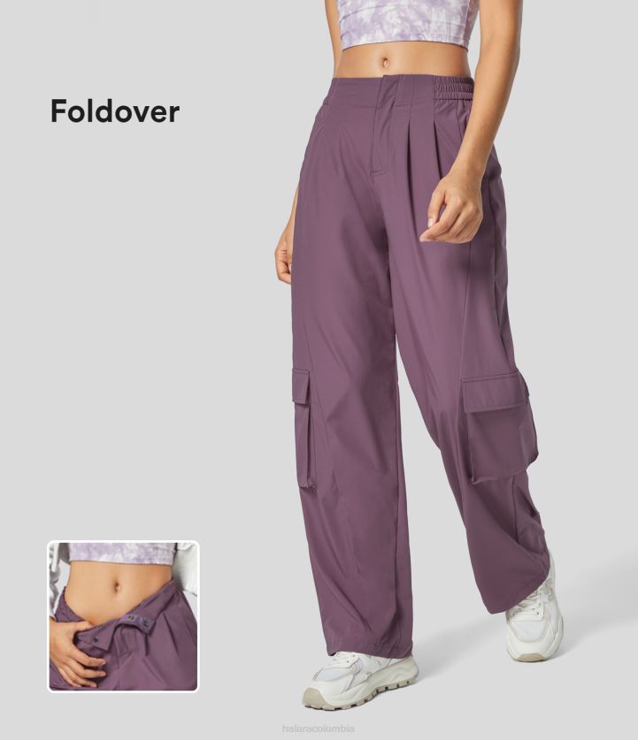 ropa activa gomita morada BBV2NZ282 mujer Halara pantalones cargo de senderismo de pierna recta sólida con múltiples bolsillos y cinturilla elástica de talle alto