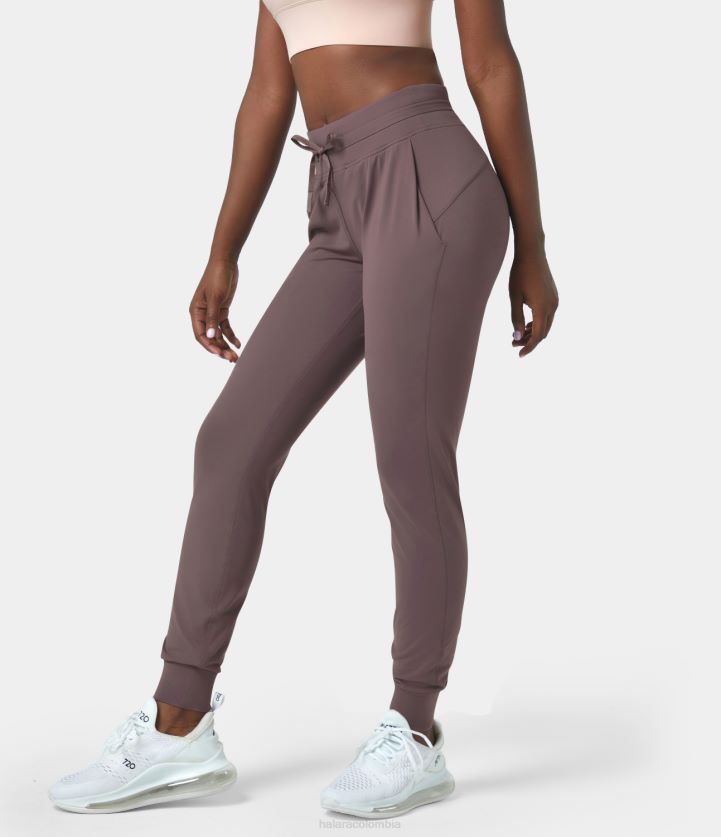 ropa activa grano de pimienta BBV2NZ472 mujer Halara joggers casuales con bolsillo lateral con cordón y talle alto