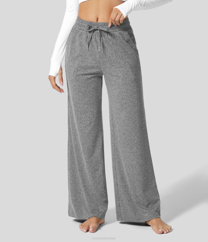 ropa activa gris claro moteado BBV2NZ142 mujer Halara pantalones de yoga de pierna ancha con bolsillo lateral con cordón y talle medio