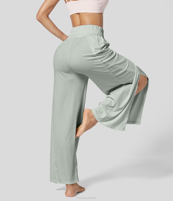 ropa activa menta helada BBV2NZ218 mujer Halara pantalones de yoga de pierna ancha con abertura plicada y talle alto