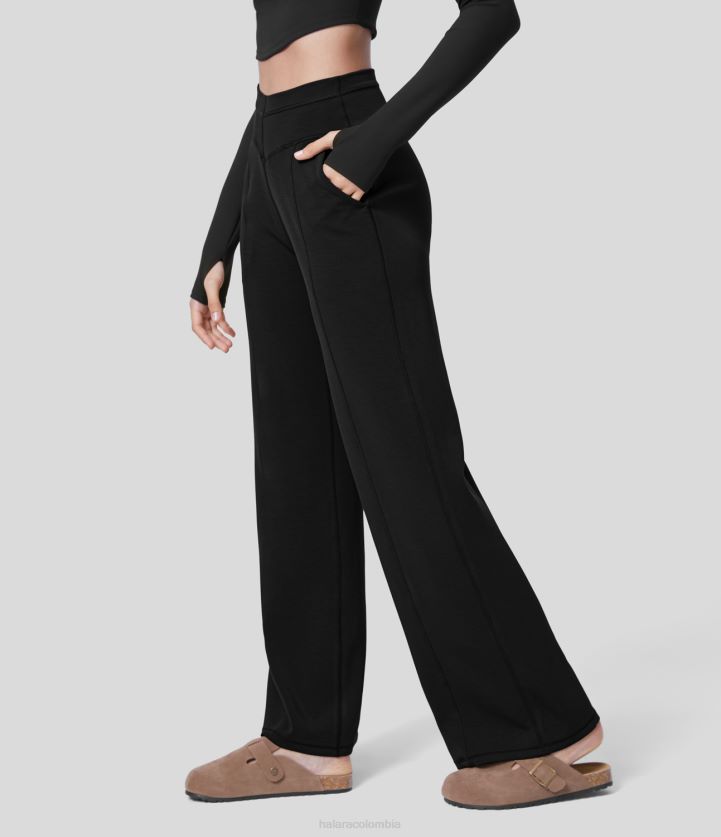 ropa activa negro BBV2NZ173 mujer Halara pantalones casuales de pierna ancha con bolsillo lateral en forma de V y cintura alta