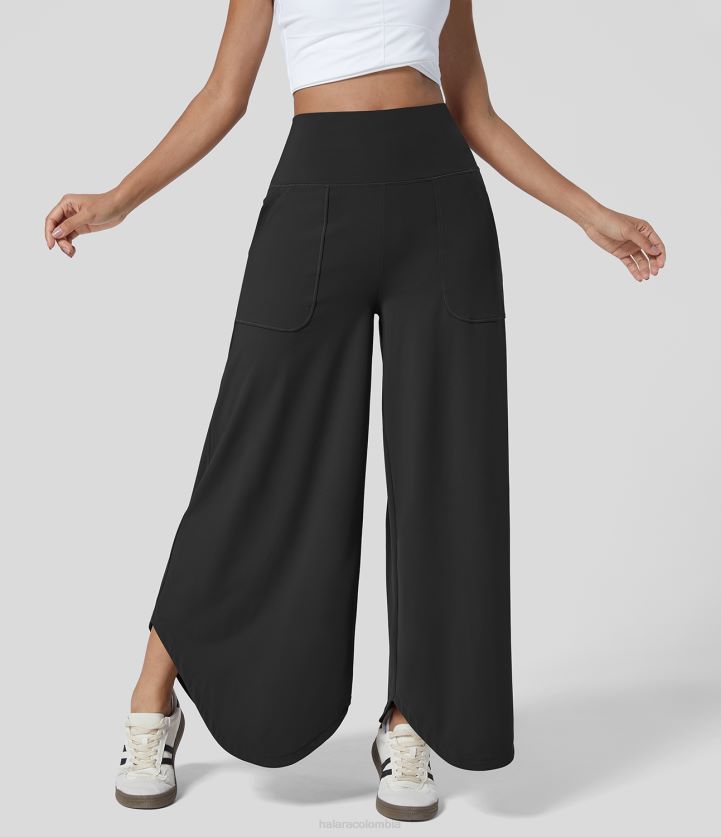 ropa activa negro BBV2NZ192 mujer Halara pantalones de baile de pierna ancha con dobladillo curvo y múltiples bolsillos