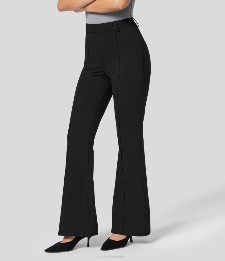 ropa activa negro BBV2NZ316 mujer Halara pantalones de trabajo ligeramente acampanados con bolsillo lateral y talle alto ecológicos de softlyzero