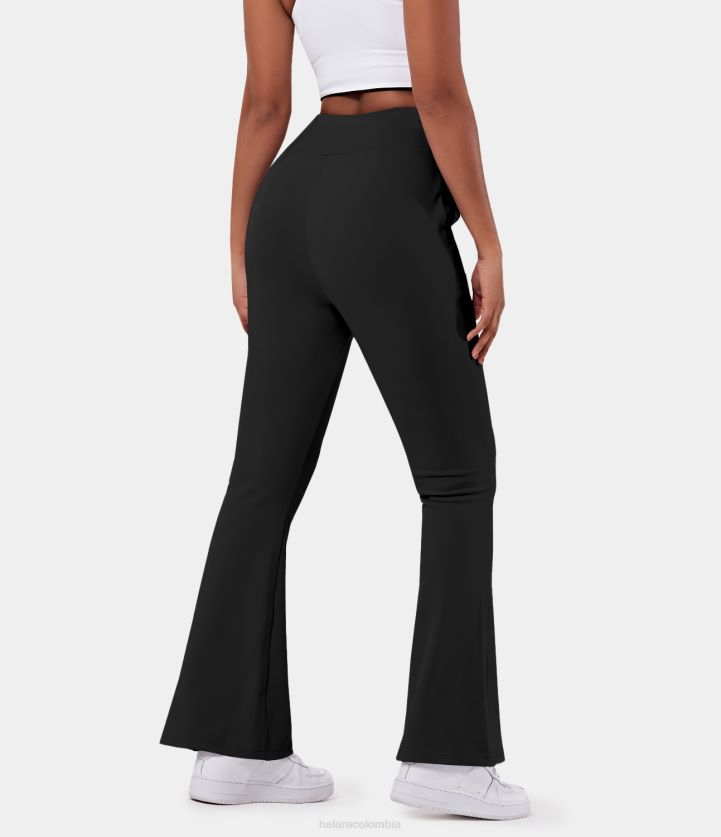 ropa activa negro BBV2NZ319 mujer Halara pantalones largos acampanados lisos con bolsillo con cordón y talle alto