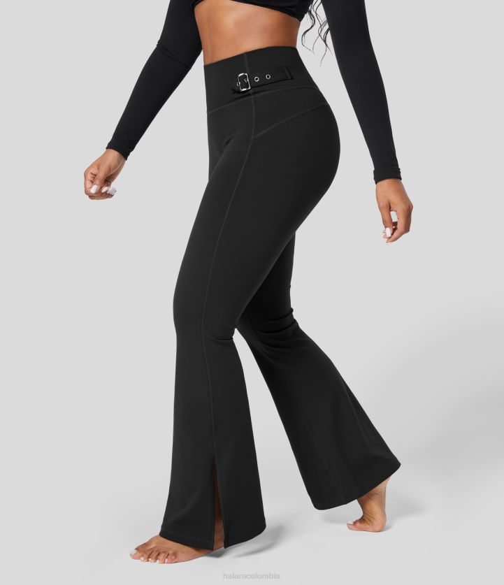 ropa activa negro BBV2NZ330 mujer Halara Pantalones acampanados de yoga con dobladillo dividido y hebilla ajustable de cintura alta ecológicos de Softlyzero