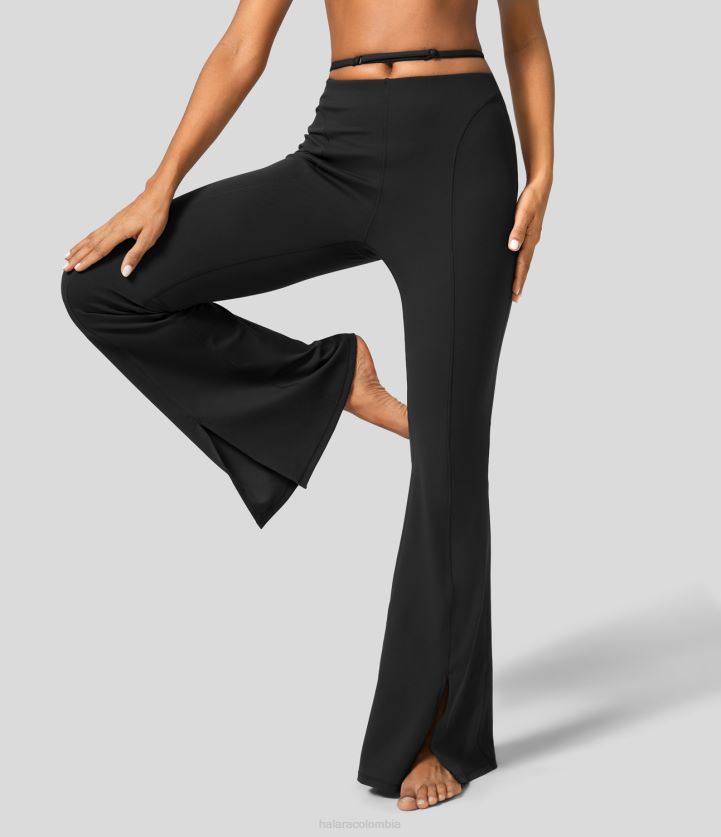 ropa activa negro BBV2NZ386 mujer Halara pantalones acampanados de yoga con abertura y tira ajustable entrecruzada y talle medio
