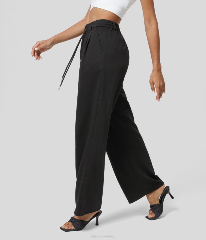 ropa activa negro BBV2NZ435 mujer Halara pantalones deportivos de algodón con pernera recta y bolsillo lateral con cremallera y cordón ajustable de talle alto