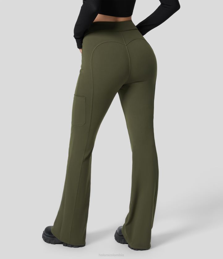 ropa activa noche del bosque BBV2NZ266 mujer Halara pantalones cargo acampanados de trabajo con múltiples bolsillos y botones de cintura alta