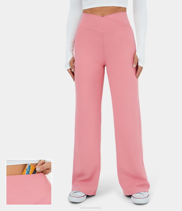 ropa activa original BBV2NZ132 mujer Halara pantalones de yoga cruzados de cintura alta con bolsillo trasero y pernera ancha