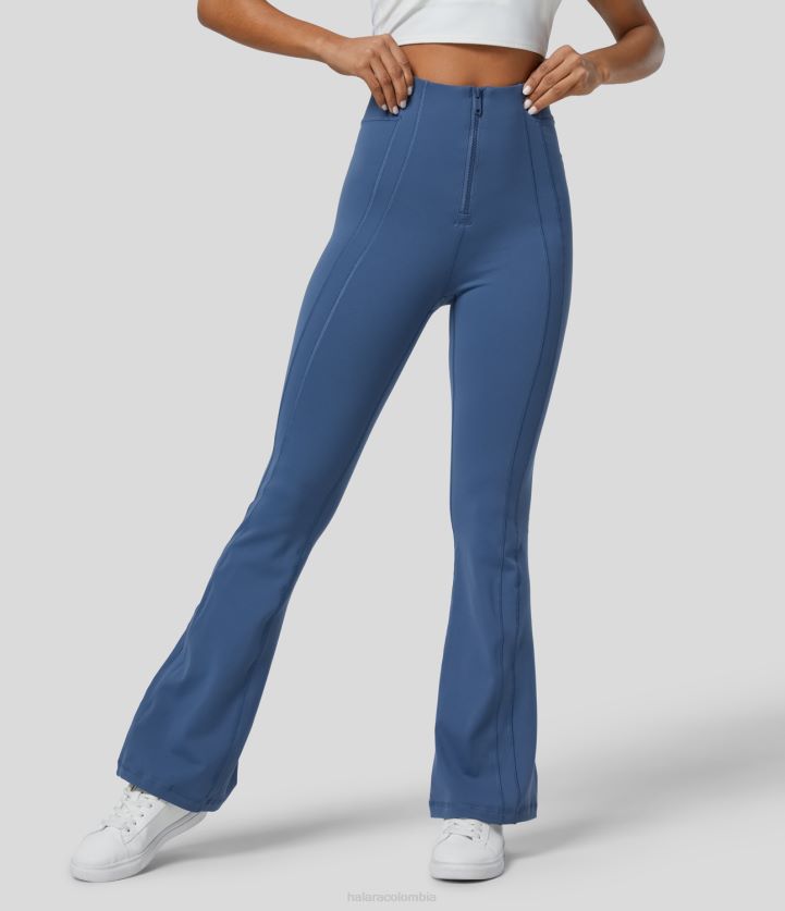 ropa activa paeonia océano azul BBV2NZ389 mujer Halara pantalones de yoga de talle alto con cremallera y ligero vuelo