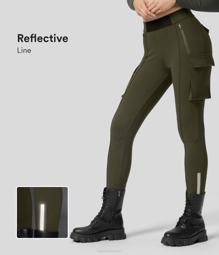 ropa activa pino solitario verde BBV2NZ261 mujer Halara pantalones casuales tipo cargo ajustados con múltiples bolsillos y talle alto, reflectantes y ecológicos de softlyzero