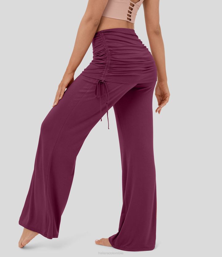 ropa activa rojo violáceo BBV2NZ190 mujer Halara Pantalones de baile de pernera ancha con cordón, fruncidos y tiro medio
