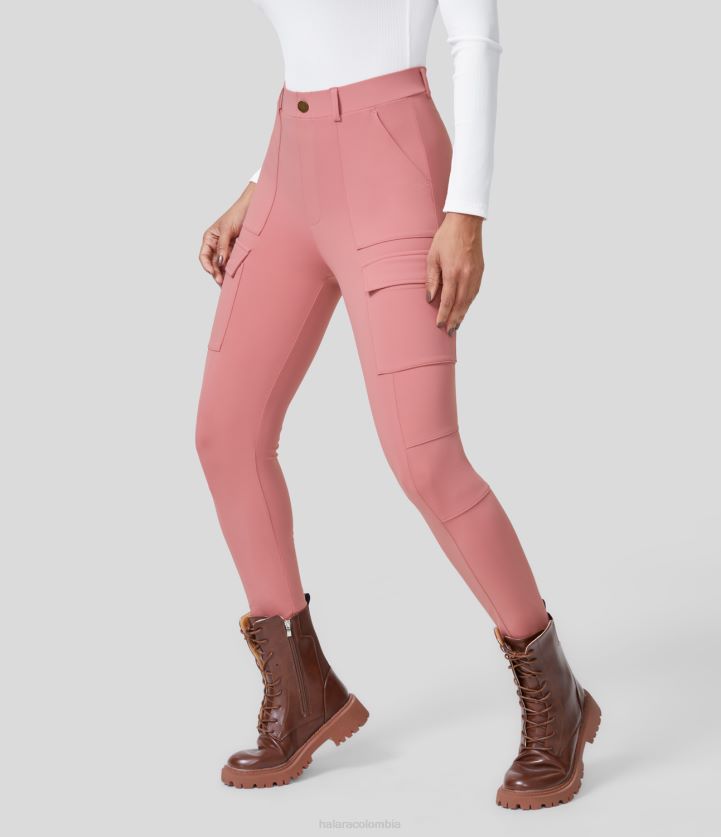 ropa activa rosa caramelo BBV2NZ423 mujer Halara pantalones de trabajo ajustados con múltiples bolsillos y talle alto ecológicos de softlyzero