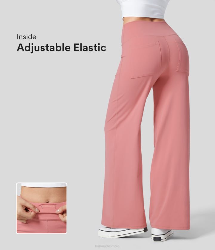 ropa activa rosa caramelo BBV2NZ476 mujer Halara pantalones de yoga de pierna recta con bolsillo trasero elástico ajustable en el interior de cintura alta ecológicos de softlyzero