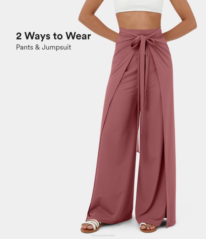 ropa activa rosa claro rojo BBV2NZ126 mujer Halara pantalones casuales fluidos de pierna ancha palazzo con dobladillo dividido en la parte delantera y cintura alta