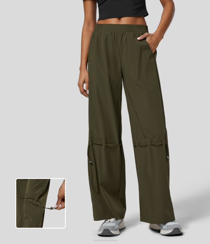 ropa activa verde crepusculo BBV2NZ483 mujer Halara pantalones casuales de talle bajo con bolsillo lateral y cordón ajustable
