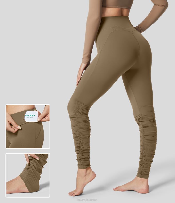 ropa activa Castaño BBV2NZ1564 mujer Halara Leggings de yoga largos fruncidos con bolsillo lateral en la cintura y talle alto de Softlyzero