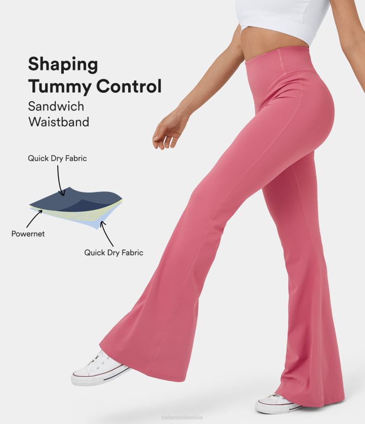 ropa activa Rosa del desierto BBV2NZ314 mujer Halara Leggings de yoga acampanados con bolsillo trasero con control de barriga y cintura tipo sándwich de cintura alta