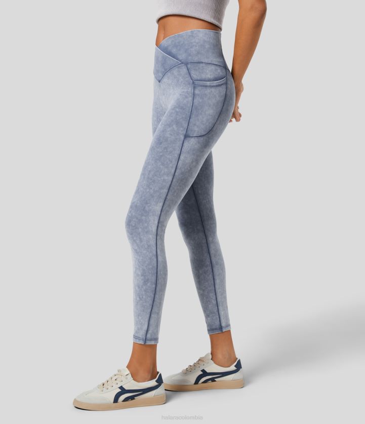 ropa activa azul lluvia floral BBV2NZ1559 mujer Halara Leggings 7/8 informales lavados con bolsillo lateral cruzado y cintura alta