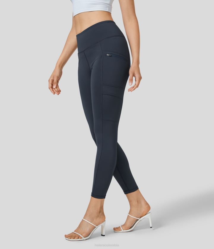 ropa activa azul medianoche BBV2NZ1566 mujer Halara leggings de trabajo 7/8 con bolsillos con cremallera y cintura alta