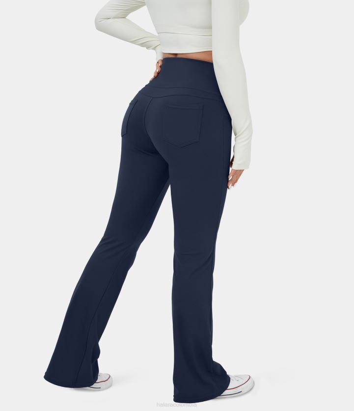 ropa activa azul medianoche BBV2NZ286 mujer Halara leggings de yoga acampanados con bolsillo trasero y cintura alta