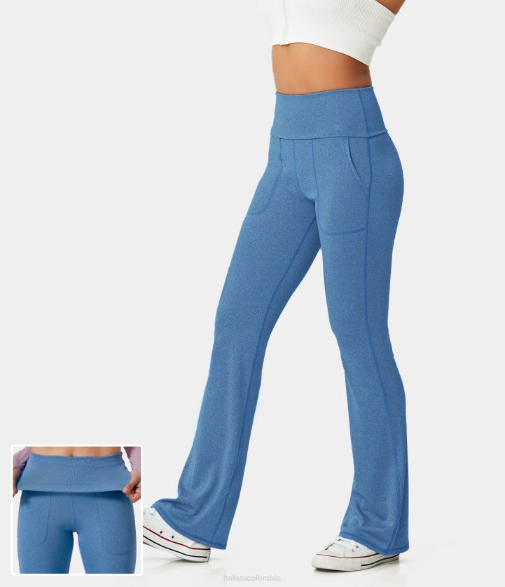 ropa activa azul moteado BBV2NZ302 mujer Halara Leggings acampanados largos con bolsillo plegable y cintura súper alta