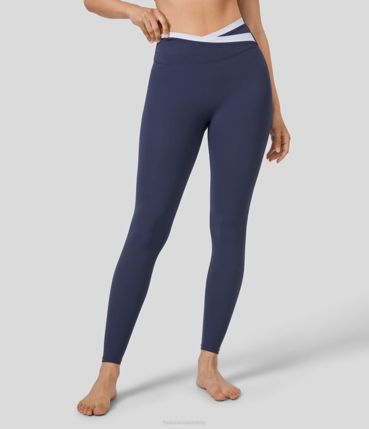 ropa activa azul oscuro BBV2NZ1561 mujer Halara leggings de yoga 7/8 con bloques de color cruzados y cintura alta