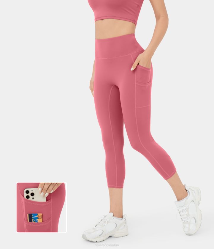 ropa activa begonia roja BBV2NZ1481 mujer Halara leggings capri lisos con bolsillos dobles y cintura alta de softlyzero