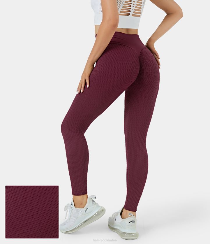 ropa activa borgoña BBV2NZ1503 mujer Halara leggings con levantamiento de glúteos en jacquard y talle alto, fluidos y sin costuras