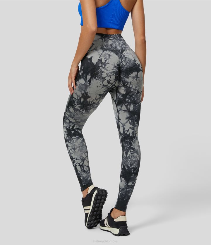 ropa activa gris fósil teñido anudado BBV2NZ1453 mujer Halara Leggings de yoga con teñido anudado y talle súper alto sin costuras