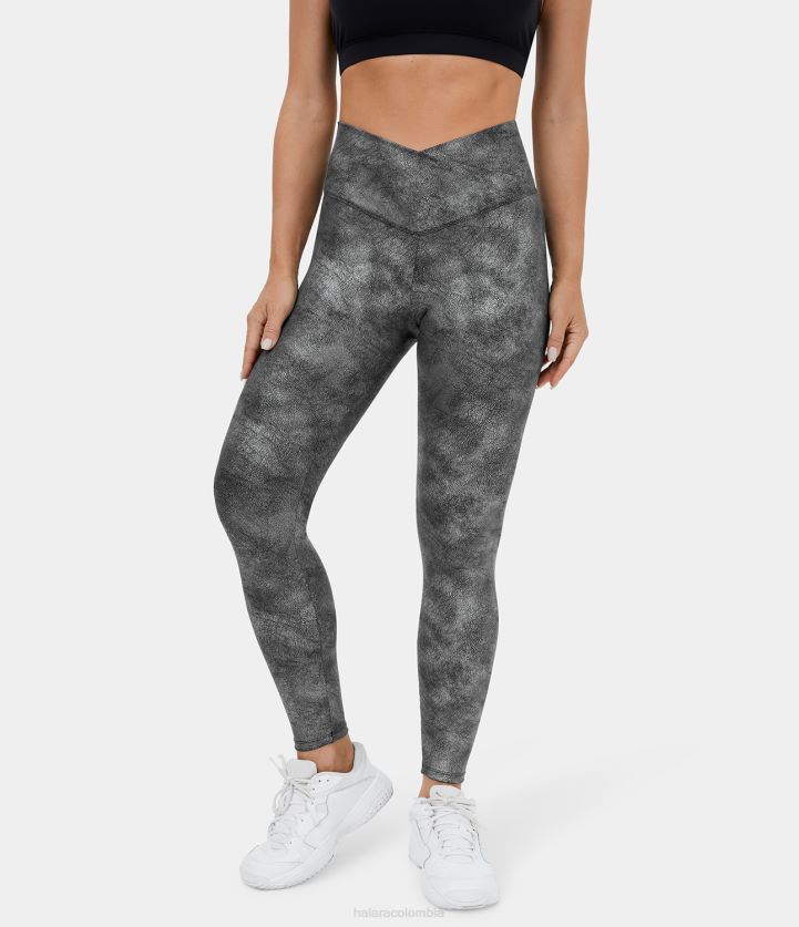 ropa activa gris titanio agrietado BBV2NZ1495 mujer Halara Leggings 7/8 de yoga elásticos craquelados con bolsillo trasero cruzado