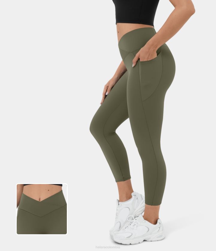 ropa activa hierba gris verde BBV2NZ1483 mujer Halara Leggings capri de yoga con bolsillo lateral cruzado y cintura alta de Softlyzero