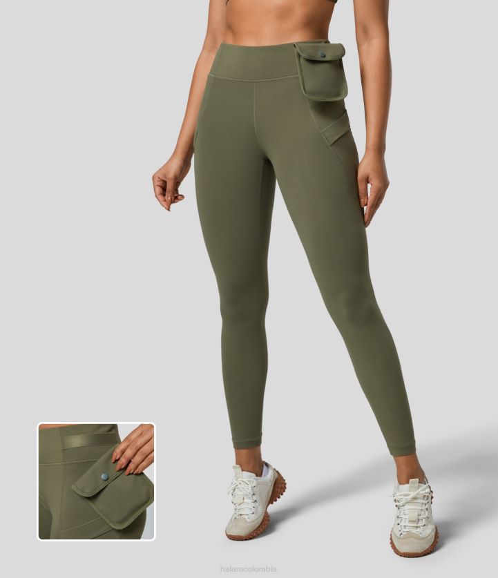 ropa activa hierba gris verde BBV2NZ1569 mujer Halara leggings de yoga 7/8 con bolsillo extraíble y bolsillo lateral de talle medio softlyzero