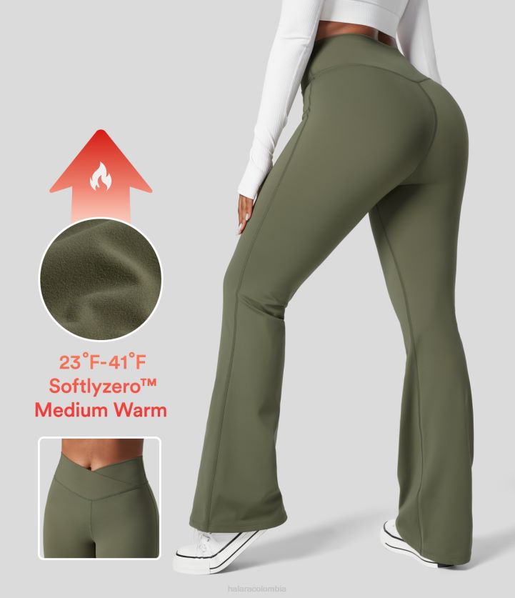 ropa activa hierba gris verde BBV2NZ374 mujer Halara Leggings acampanados de yoga cruzados de cintura alta de polar de Softlyzero