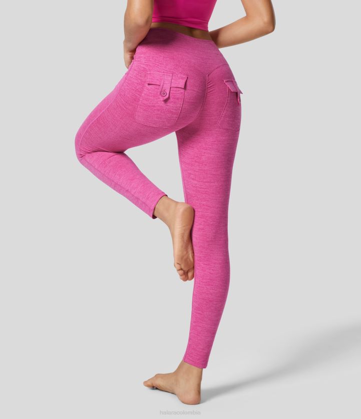 ropa activa hilo floral fedora fucsia BBV2NZ1568 mujer Halara leggings de yoga con bolsillo lateral trasero y talle alto