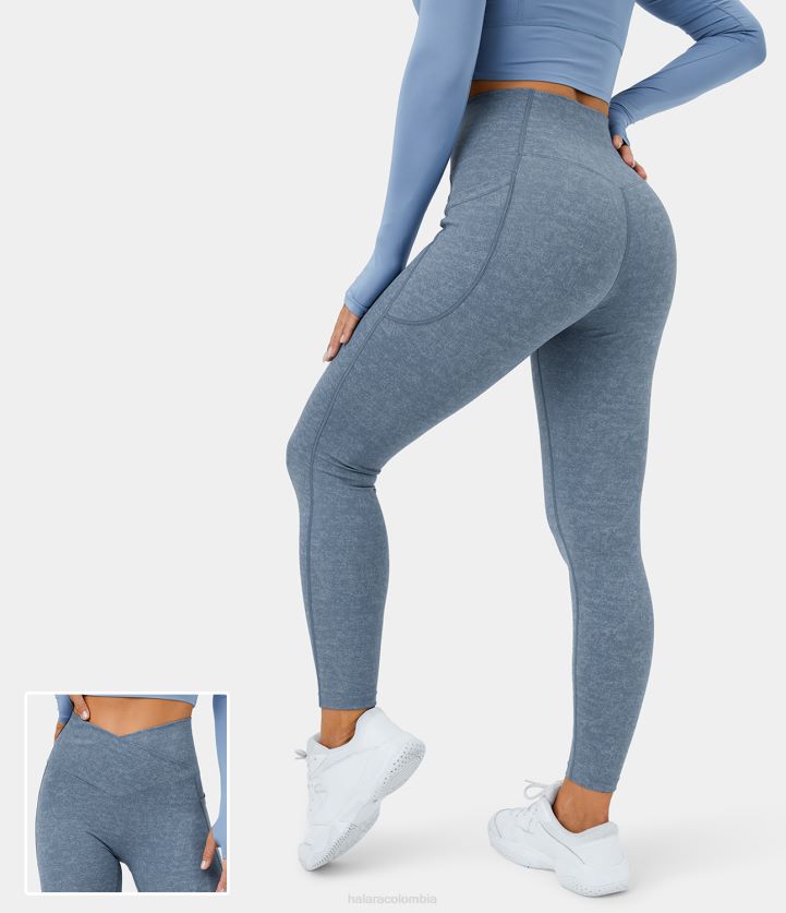 ropa activa mezclilla azul oscuro BBV2NZ1367 mujer Halara leggings de yoga con estampado de denim elástico y bolsillo lateral cruzado
