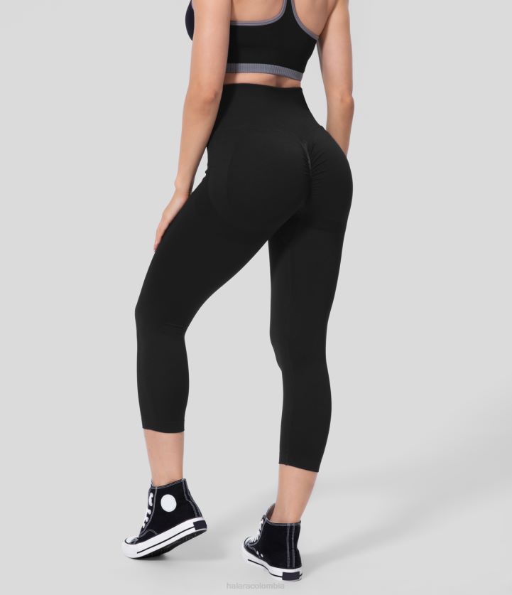 ropa activa negro BBV2NZ1456 mujer Halara Leggings capri de yoga fruncidos con levantamiento de glúteos y talle alto sin costuras