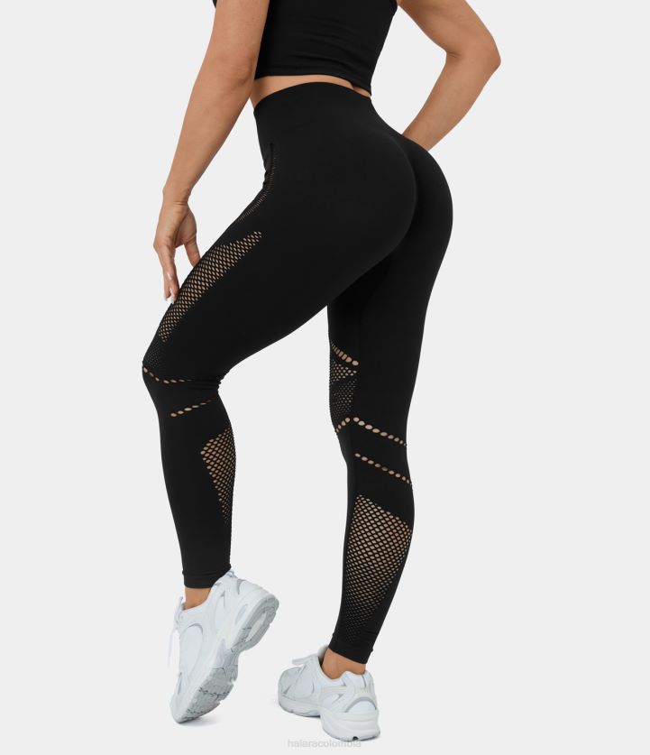 ropa activa negro BBV2NZ1457 mujer Halara Leggings de yoga de malla con cortes y talle alto, fluidos y sin costuras