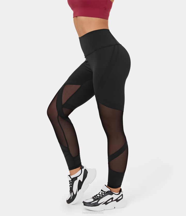 ropa activa negro BBV2NZ1460 mujer Halara leggings de yoga de malla en contraste con talle alto de softlyzero