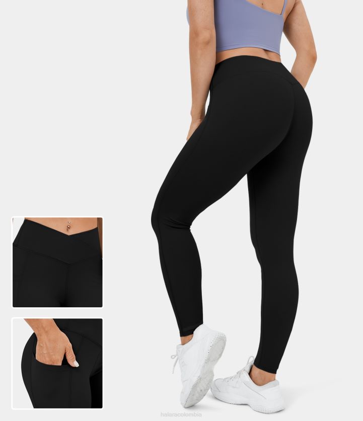 ropa activa negro BBV2NZ1479 mujer Halara Leggings de yoga 7/8 con bolsillo lateral cruzado y cintura alta de Softlyzero