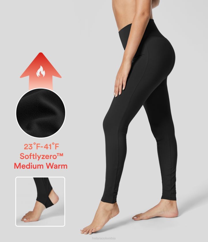 ropa activa negro BBV2NZ1491 mujer Halara leggings de yoga con estribo y costuras de talle alto de polar de softlyzero