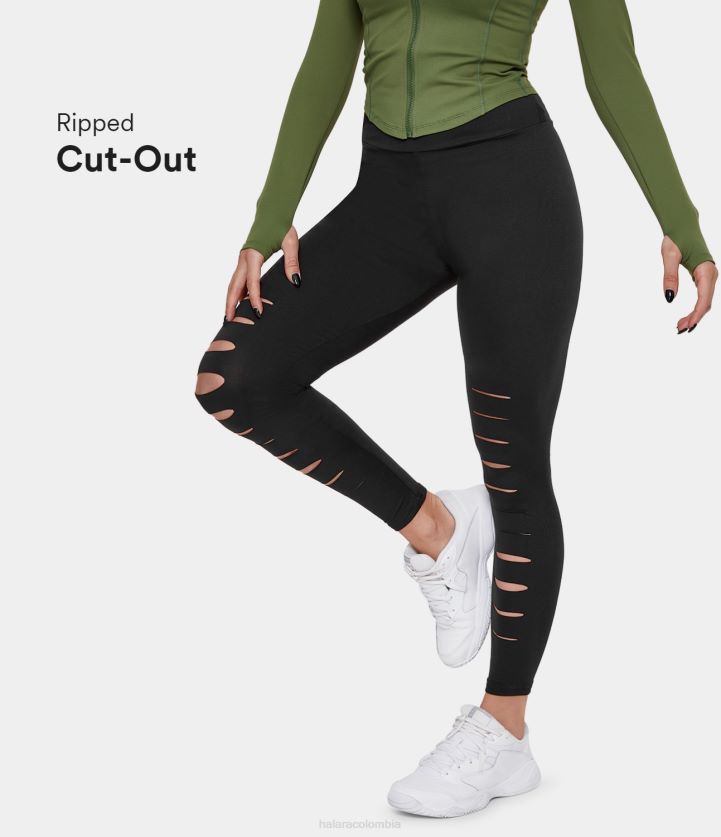 ropa activa negro BBV2NZ1500 mujer Halara leggings casuales sólidos rasgados de cintura alta