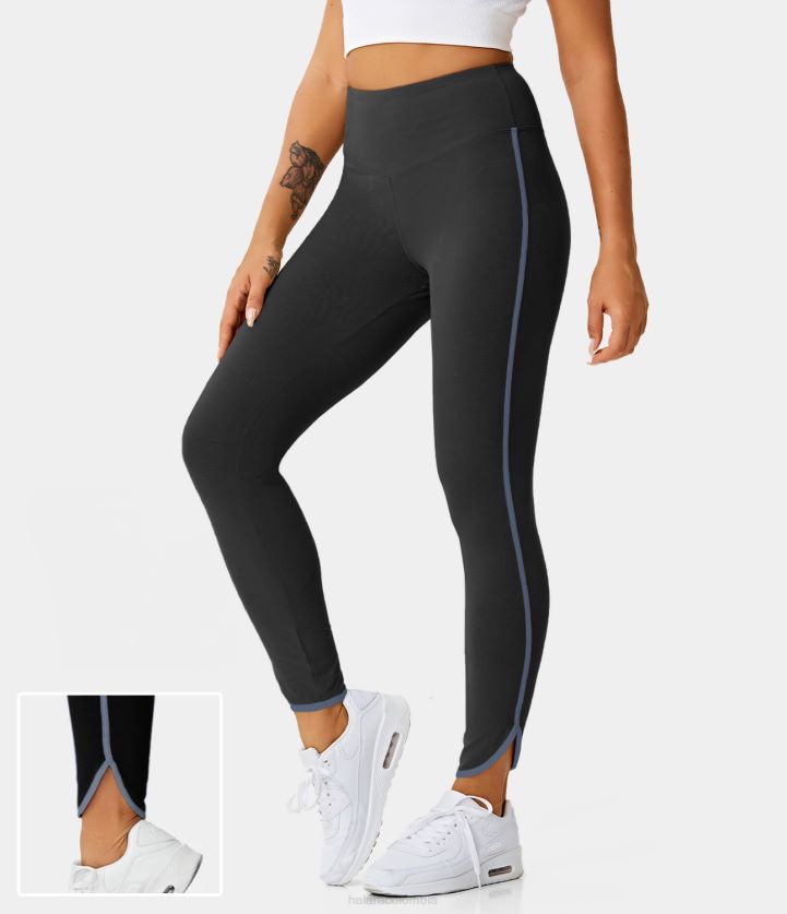 ropa activa negro BBV2NZ1519 mujer Halara Leggings lisos de algodón de largo completo con ribete en contraste y talle alto