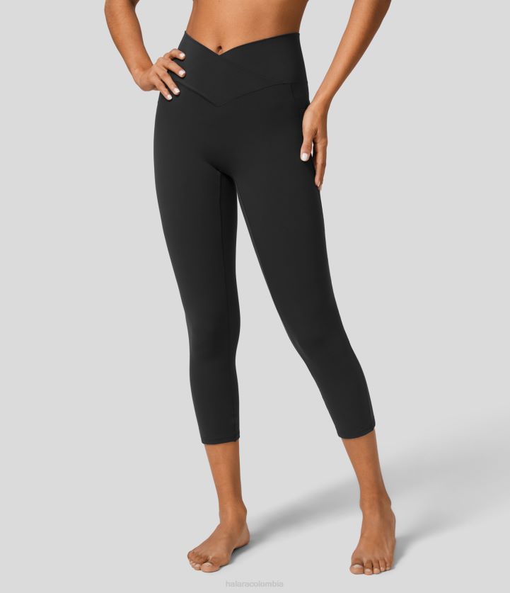 ropa activa negro BBV2NZ1553 mujer Halara leggings capri de yoga con bolsillo cruzado y talle alto de softlyzero
