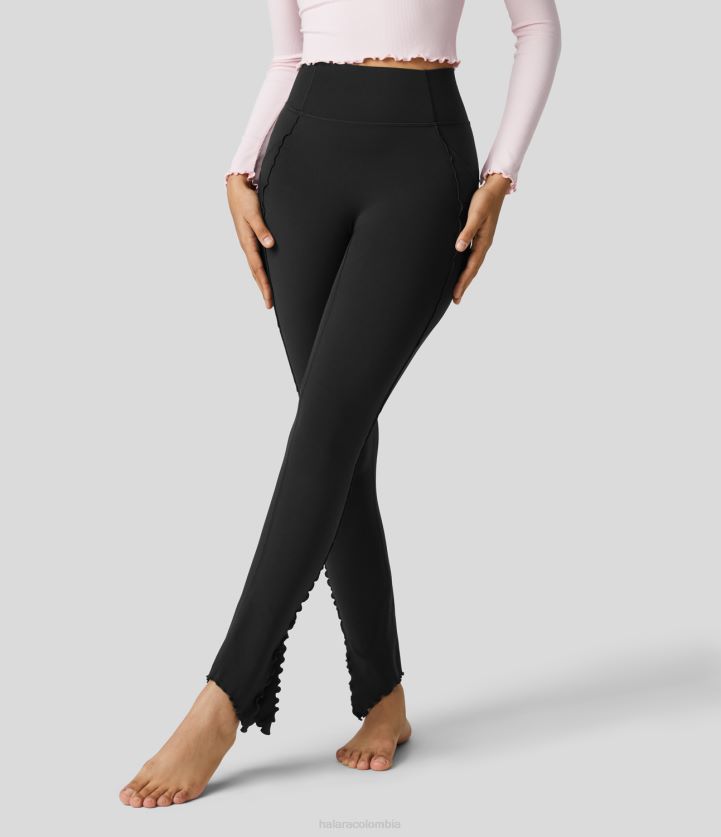 ropa activa negro BBV2NZ1563 mujer Halara Leggings de yoga largos con ribete de lechuga y dobladillo dividido con bolsillo lateral de cintura alta de Softlyzero