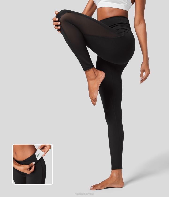 ropa activa negro BBV2NZ1565 mujer Halara Leggings de yoga 7/8 de malla en contraste con bolsillo interior y talle alto de Softlyzero